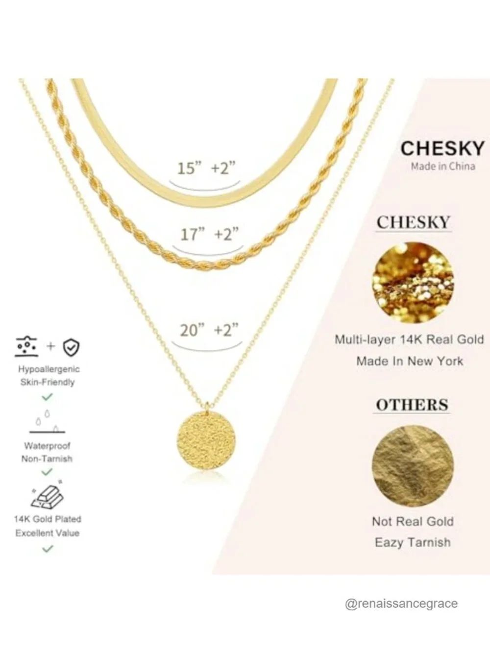 14K Gold Plated Layered Necklace Set, Paperclip Chain, Cubic Zirconia Link